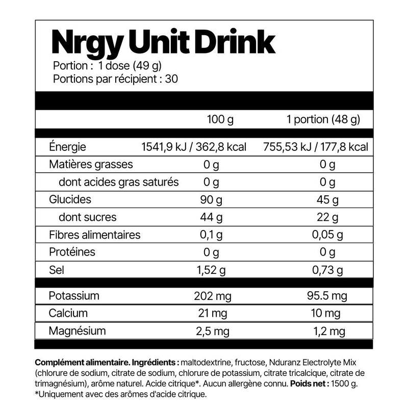 Nrgy Unit Drink - 45 grammes de glucides par portion