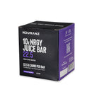 Nduranz Nrgy Juice Bar 22.5 Box - 10 x 28 g saveur cassis, boîte et sachet individuel avec marquage visible sur fond blanc.