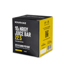 Nduranz Nrgy Juice Bar 22.5 Box - 10 x 28 g saveur agrumes, boîte noire avec un seul sachet de barre énergétique sur fond blanc.