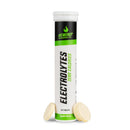 4Energy Electrolytes - 20 comprimés effervescents saveur pomme, tube blanc avec texte noir et vert sur fond blanc.