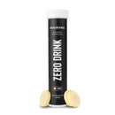 Nduranz Zero Drink - 20 comprimés effervescents saveur agrumes, tube cylindrique noir avec bouchon blanc et cercle rose sur fond blanc.