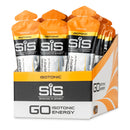 SIS Science in Sport GO Isotonic Energy Gel Box - 30 x 60ml saveur tropicale, sachets à bouchons orange avec marquage sur fond blanc.