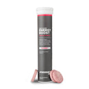 4Endurance Pro Energy Boost - 20 comprimés effervescents saveur framboise, tube noir avec texte blanc et rouge sur fond blanc.